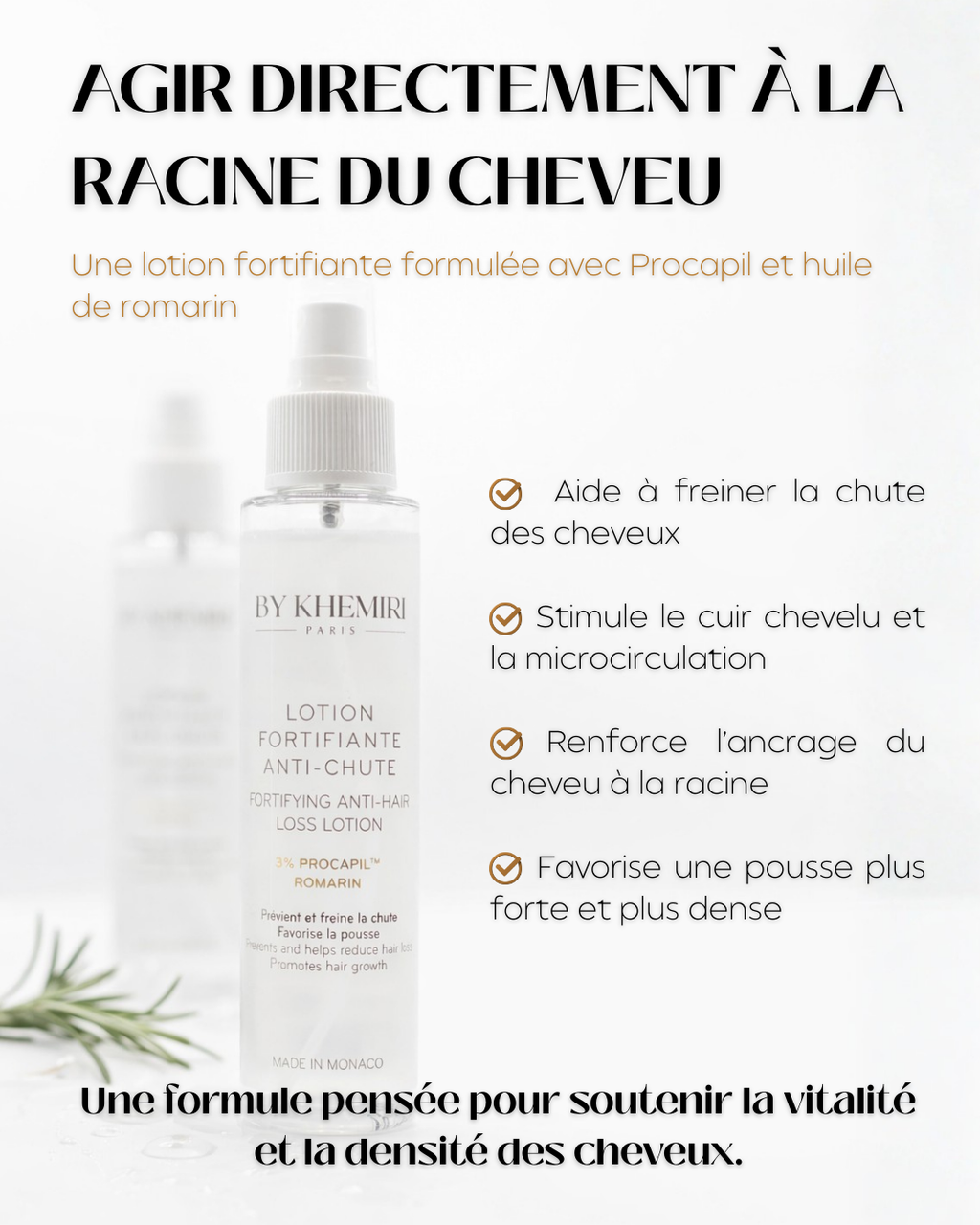 Loción fortificante anticaída con 3% de Procapil y aceite de romero