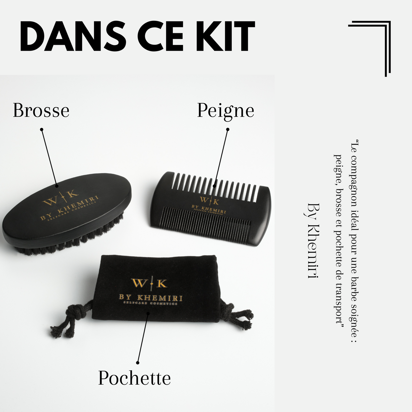 Kit Essentiel de Soin de la Barbe : Brosse, Peigne et Pochette de Transport