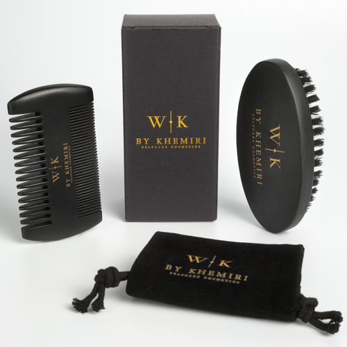 Kit barbe By Khemiri : brosse en sisal, peigne et pochette