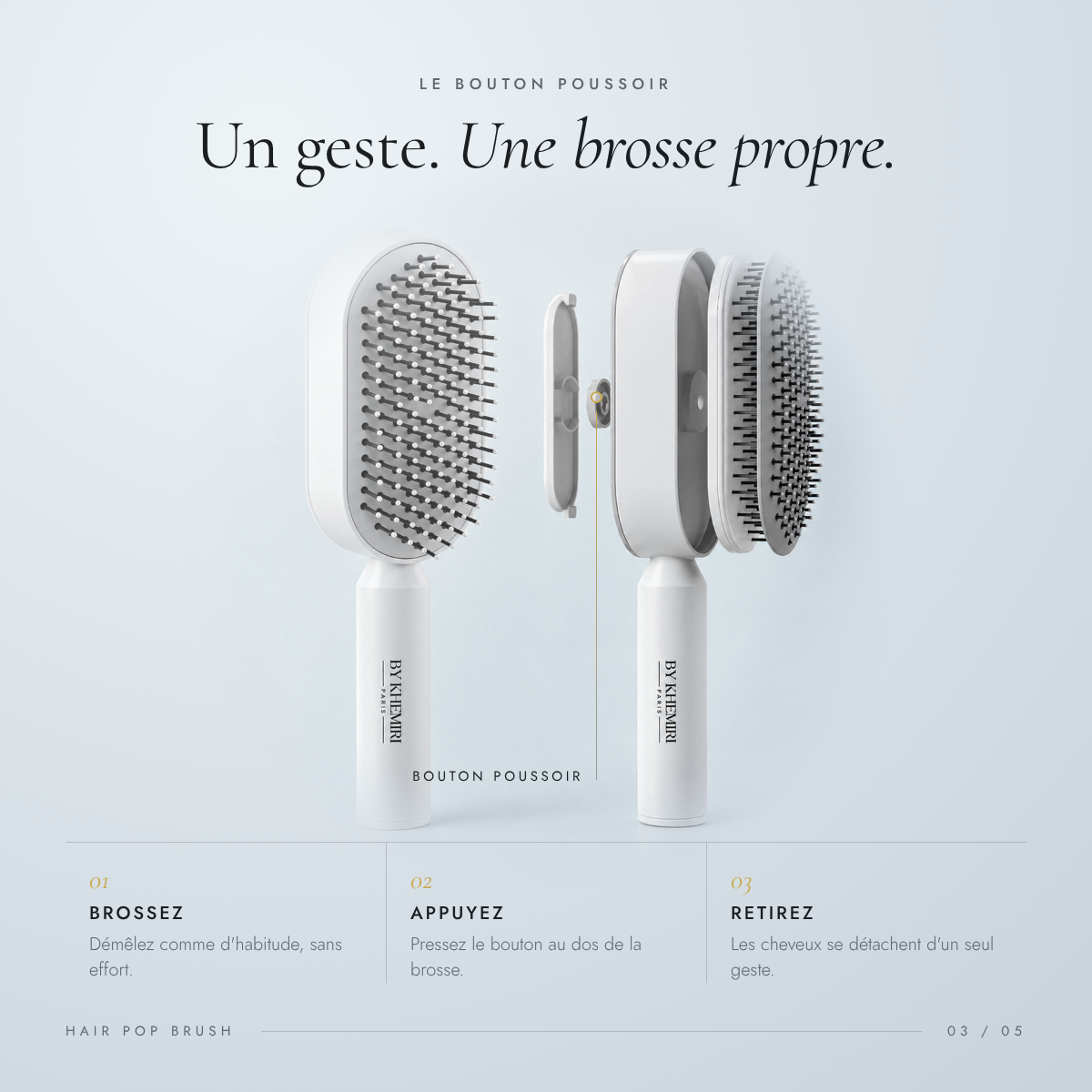 Hair Pop Brush – Brosse à bouton poussoir anti-cheveux By Khemiri